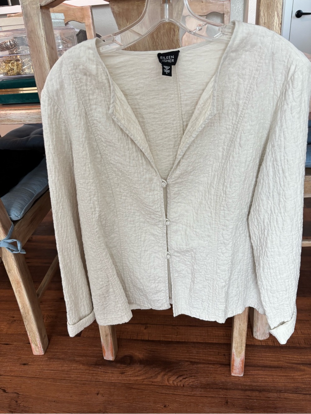 Eileen Fisher Cream Button-Front Textured Jacket